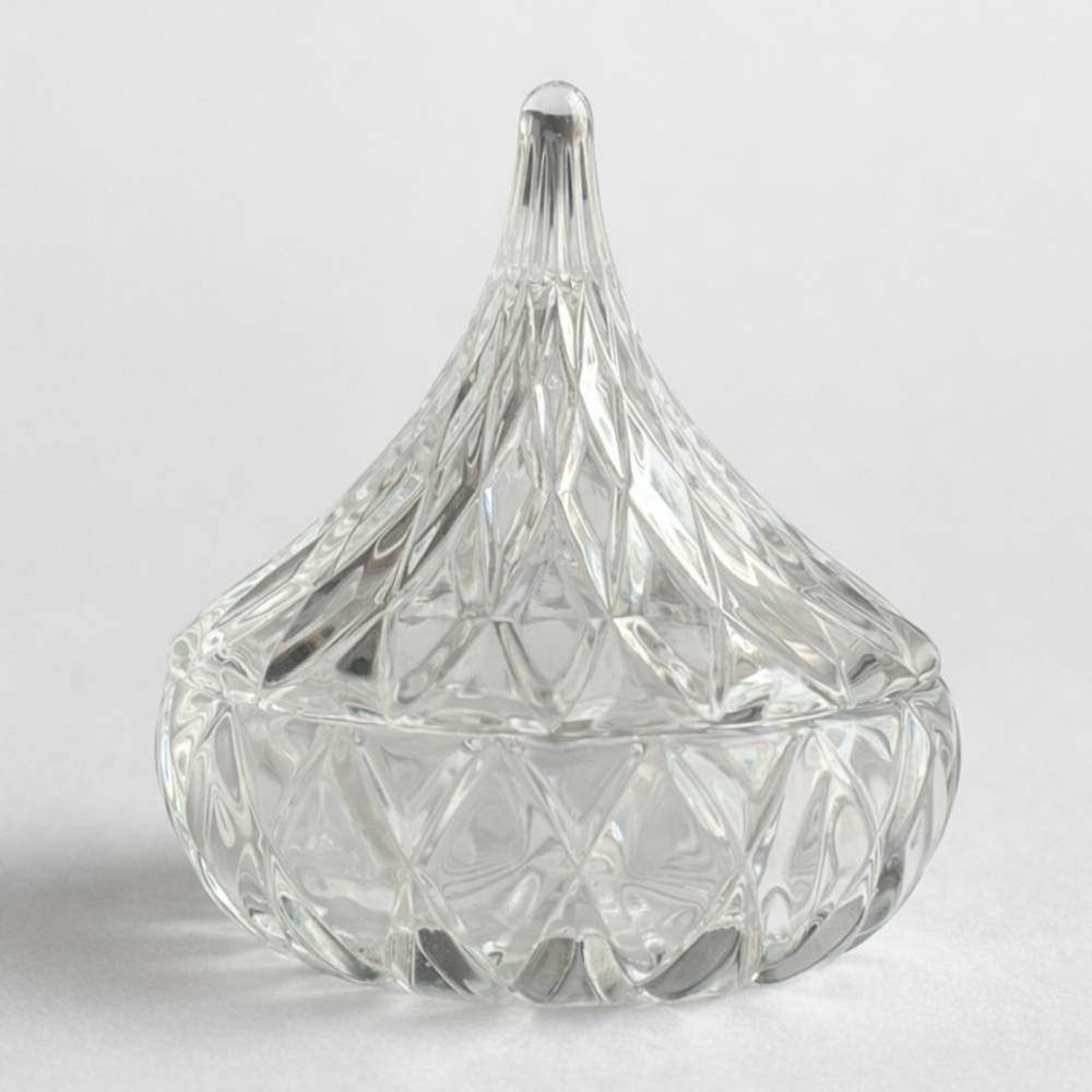 Vintage 1996 HFC Cut Glass Trinket Dish w Lid | Crystal Candy Jar